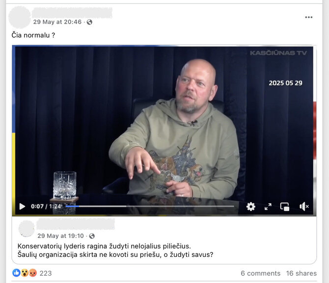 Ekrano nuotr. iš „Facebook“/Lauryno Kasčiūno ir Gabrieliaus Liaudansko-Svaro žodžiai platinami be paaiškinančio konteksto