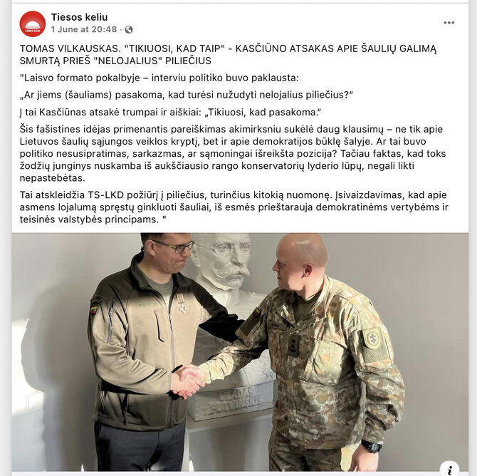 Ekrano nuotr. iš „Facebook“/Lauryno Kasčiūno ir Gabrieliaus Liaudansko-Svaro žodžiai platinami be paaiškinančio konteksto