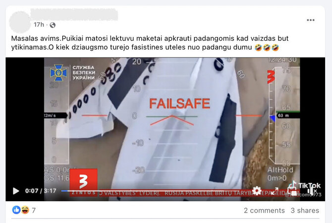 Ekrano nuotr. iš „Facebook“/Internete menkinamas Ukrainos dronų atakos „Voratinklis“ mastas