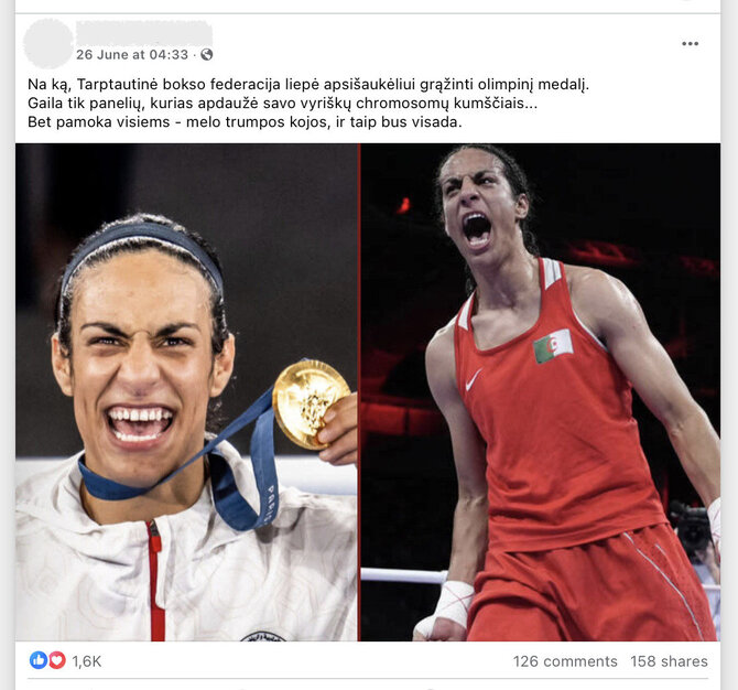 Ekrano nuotr. iš „Facebook“/Alžyro boksininkė Imane Khelif prisiminta praėjus beveik metams po Paryžiaus olimpiados, kurioje ji iškovojo aukso medalį