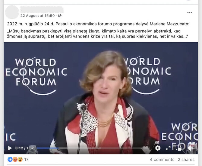Ekrano nuotr. iš „Facebook“/Žinomos ekonomistės prof. dr. Marianos Mazzucato žodžiai buvo ištraukti iš konteksto