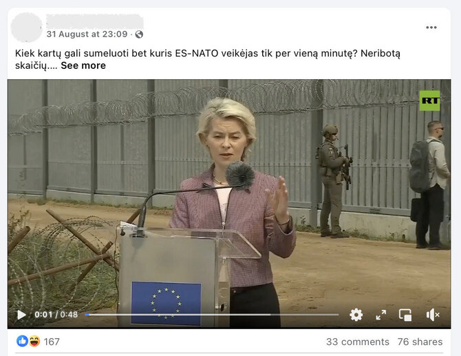 Ekrano nuotr. iš „Facebook“/EK vadovės Ursulos von der Leyen žodžiai, kad Rusijos prezidentas Vladimiras Putinas yra grobuonis, pradėjęs jau keturis karus, sulaukė internautų reakcijos 