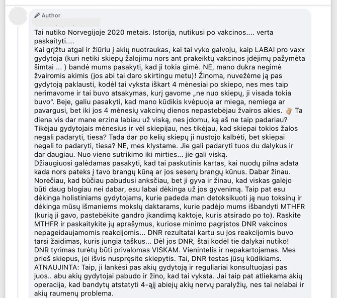 Ekrano nuotr. iš „Facebook“/Žvairumo priežastys paprastai tiksliai nežinomos, nėra mokslinių įrodymų, kad jį sukeltų vakcinos