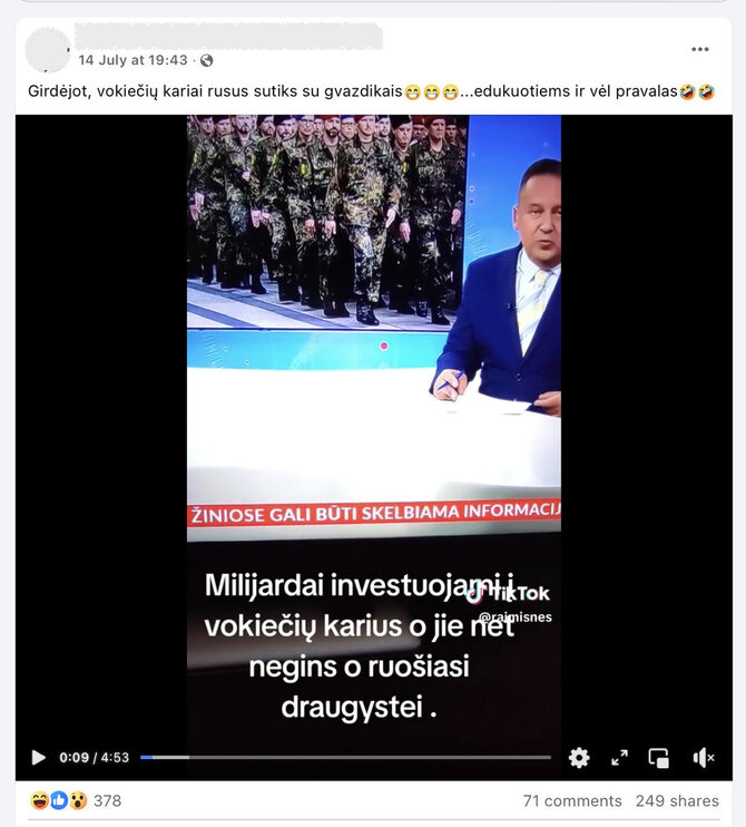 Ekrano nuotr. iš „Facebook“/Svarstymai apie Vokietijos karių galimybes ginti Lietuvą užpuolimo atveju sulaukė didžiulio dėmesio