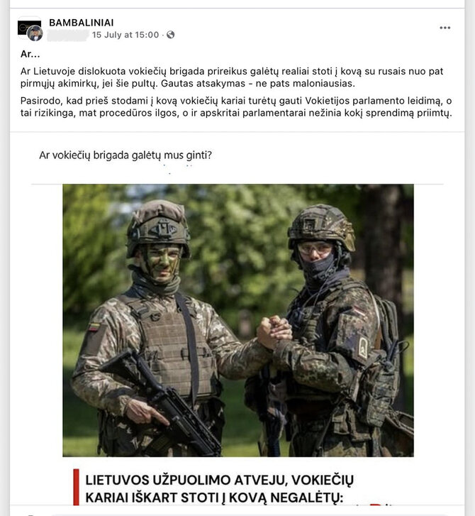 Ekrano nuotr. iš „Facebook“/sSvarstymai apie Vokietijos karių galimybes ginti Lietuvą užpuolimo atveju sulaukė didžiulio dėmesio