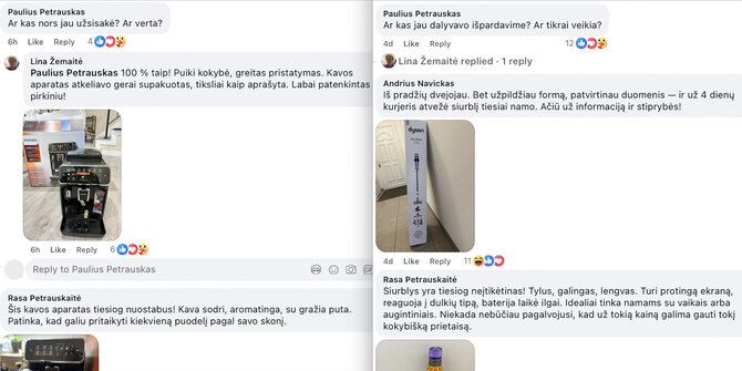 Ekrano nuotr. iš „Facebook“/Komentarus po skirtingais įrašais rašo daugiausiai tie patys žmonės ir net jų turinys būna panašus