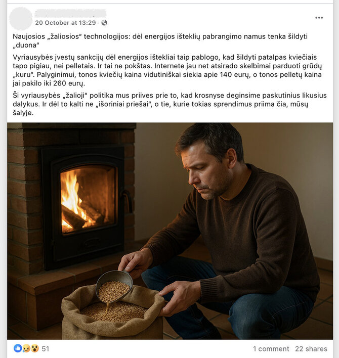 Ekrano nuotr. iš „Facebook“/Šildymo kaina ūgtelėjo dėl išaugusių veiklos sąnaudų, o šildymusi grūdais ne visi patenkinti - tam reikėtų specialios įrangos