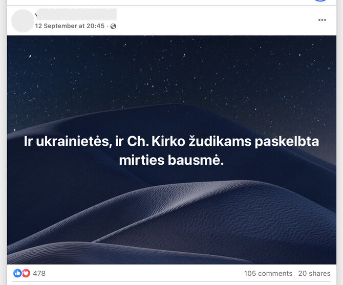 Ekrano nuotr. iš „Facebook“/cCharlie Kirko žudikui internautai jau „skyrė“ mirties bausmę, nors dar net nebuvo teismo