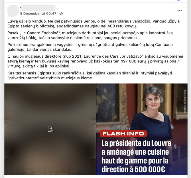 Ekrano nuotr. iš „Facebook“/Kitų šalių faktų tikrintojai jau nustatė, kad tariamą vandens nuotėkio nuotrauką sukūrė dirbtinis intelektas