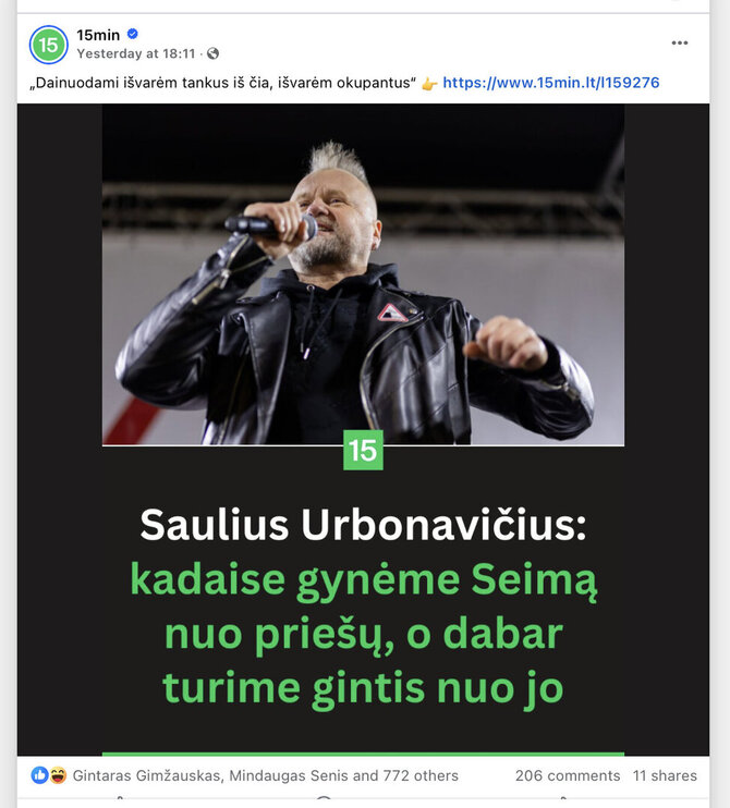 Originalus įrašas su Sauliaus Urbonavičiaus-Samo citata