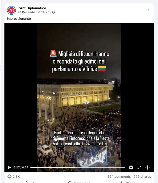 Ekrano nuotr. iš „Facebook“/Klaidinga informacija apie protestus „Šalin rankas“ pasirodė „Facebook“ paskyroje, kur nuolat skelbiama propaganda