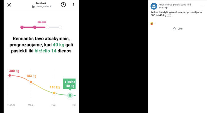 Ekrano nuotr. iš „Facebook“/Programėlė pasiūlė per pusmetį atsikratyti 260 kg