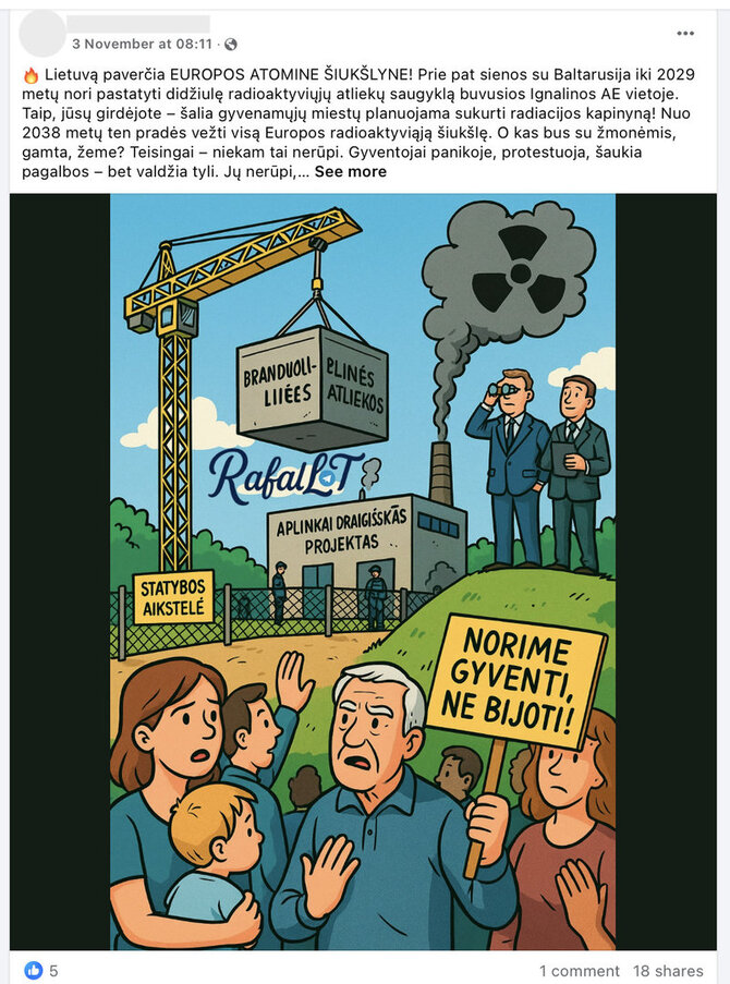 Ekrano nuotr. iš „Facebook“/Tokiais įrašais siekiama bauginti, stiprinti įtarumą ir nepasitikėjimą valdžia, skleisti naratyvą, esą Vakarai kenkia Lietuvai