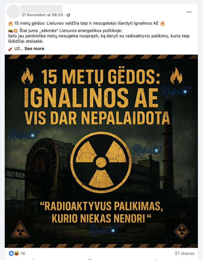 Ekrano nuotr. iš „Facebook“/Įraše minimi teisingi faktiniai duomenys, tačiau jie interpretuojami tendencingai ir nepateikiant konteksto