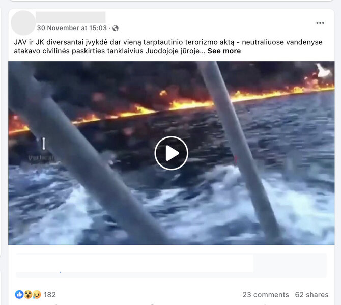 Ekrano nuotr. iš „Facebook“/Juodojoje jūroje plaukiančius tanklaivius atakavo ukrainiečiai, šie laivai priklauso vadinamajam šešėliniam laivynui ir yra sankcionuoti už bendradarbiavimą su Rusija
