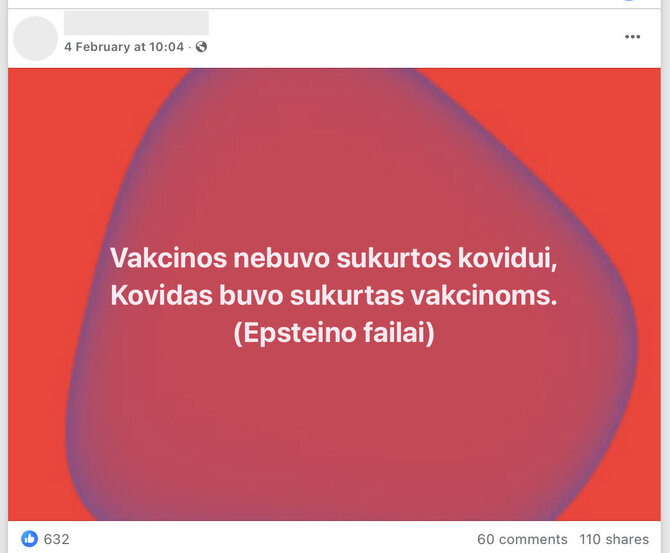 Ekrano nuotr. iš „Facebook“/Teiginiai, kad Jeffrey Epsteinas ir Billas Gatesas planavo COVID-19 pandemiją, paremti tik įrašais laiškuose