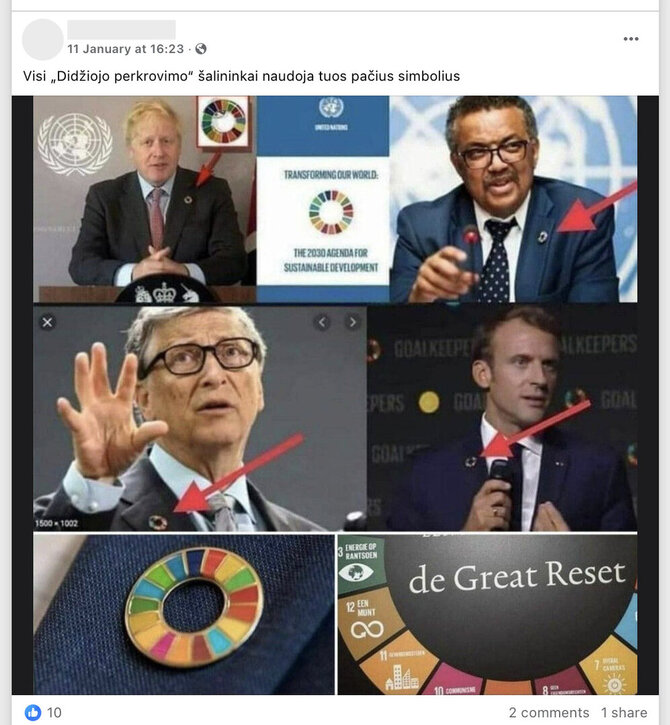 Ekrano nuotr. iš „Facebook“/Iš spalvotų juostelių sudarytas ženkliukas yra JT darnaus vystymosi kampanijos „Darbotvarkė 2030“ simbolis, su „Didžiuoju perkrovimu“ tai nesusiję.
