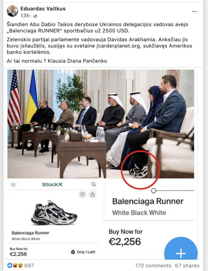 Ekrano nuotr. iš „Facebook“/Ukrainos propagandininkės įrašas patraukė ir buvusio kandidato į prezidentus Eduardo Vaitkaus dėmesį