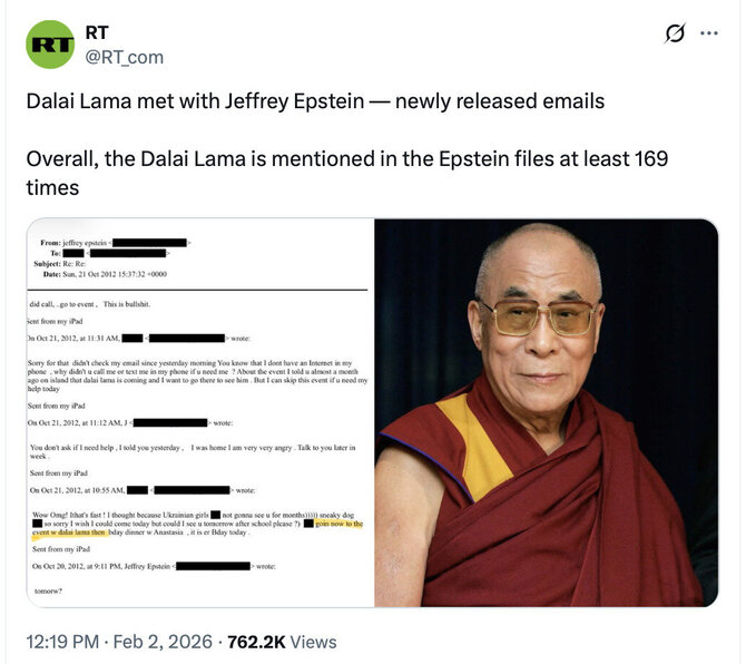 Ekrano nuotr. iš „X“/Dalai Lamą paviešintuose laiškuose „atrado“ ir Rusijos žiniasklaida