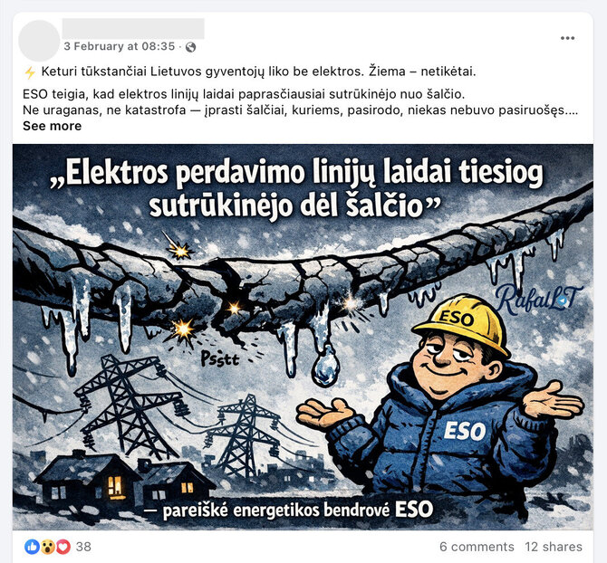 Ekrano nuotr. iš „Facebook“/Propagandiniai naratyvai apie atsijungimą nuo BRELL žiedo platinami net praėjus metams nuo sinchronizacijos su Europos elektros tinklais