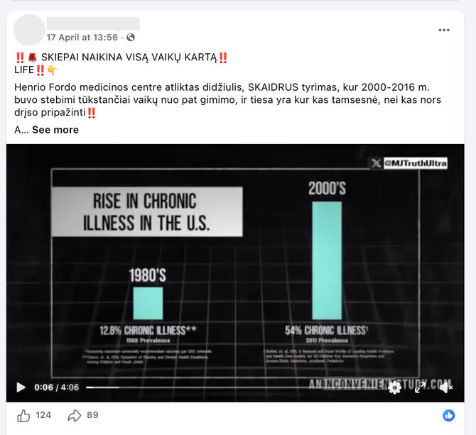 Ekrano nuotr. iš „Facebook“/Tyrimas buvo atšauktas ne siekiant nuslėpti vakcinų poveikį vaikams, o dėl netinkamos metodologijos ir tendencingai parinktų duomenų