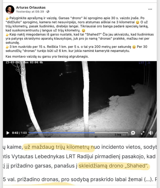 Ekrano nuotr. iš „Facebook“/Internete pasirodė ir spėlionių, neva jokio drono nebuvo, o klipas tiesiog sumontuotas