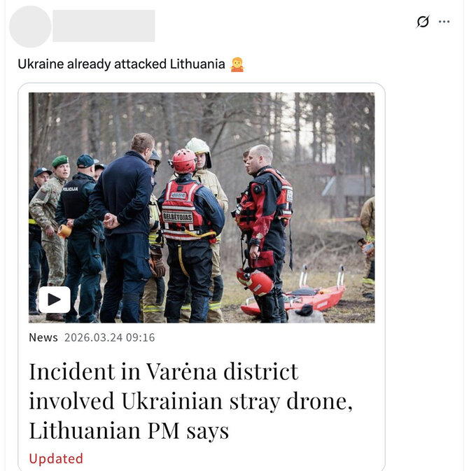 Ekrano nuotr. iš „X“/Internete pasirodė ir teiginių, neva dronu Lietuvą atakavo Ukraina 