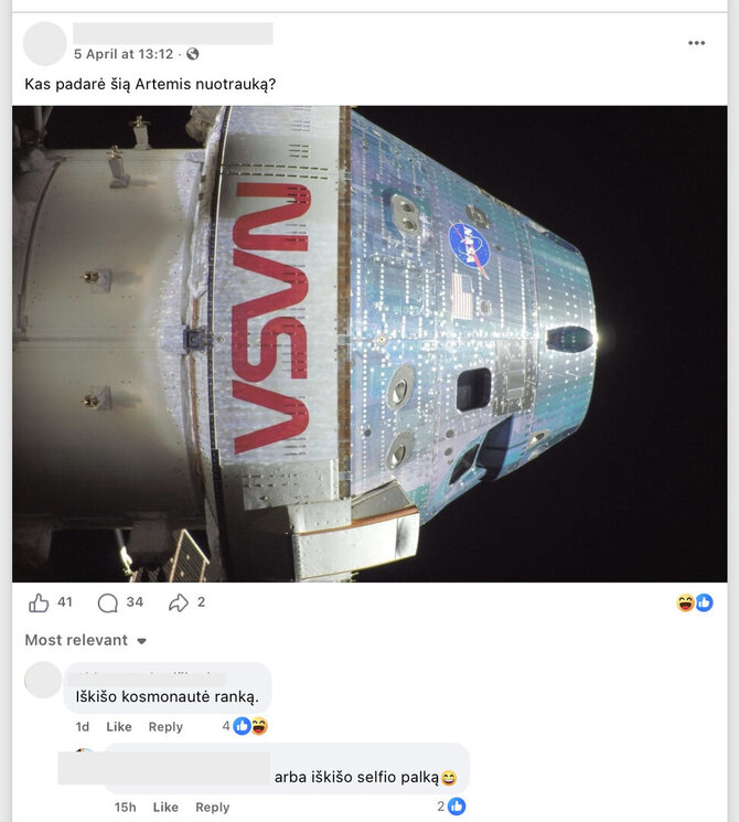 Ekrano nuotr. iš „Facebook“/Internautams kilo klausimų dėl ant paties „Orion“ pritaisytų kamerų įamžinto vaizdo
