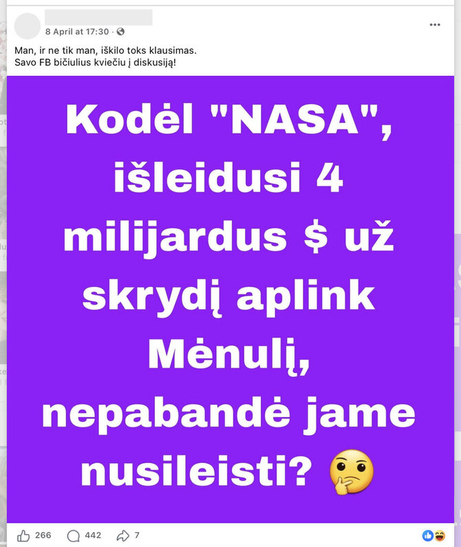 „Artemis II“ planuose nebuvo nusileidimo Mėnulyje, tačiau internete užvirė diskusija apie tai