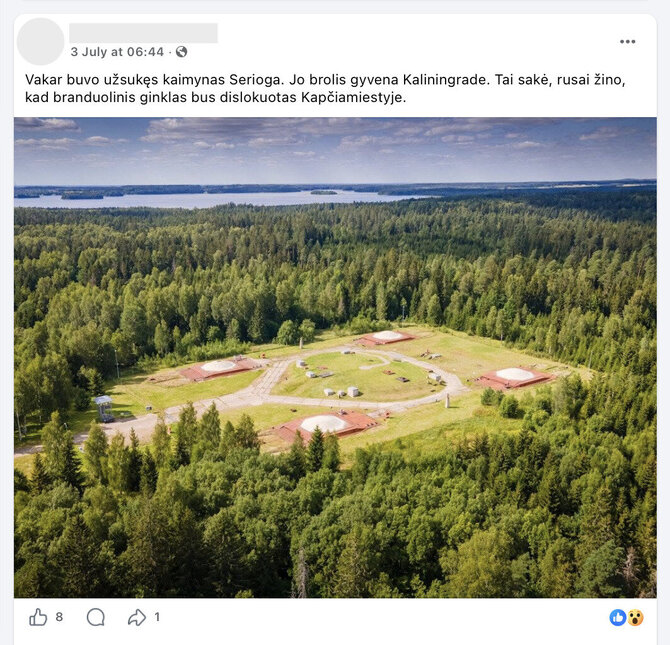 Ekrano nuotr. iš „Facebook“/Branduolinio ginklo draudimo atsisakymas su Kapčiamiesčio poligonu nesusijęs