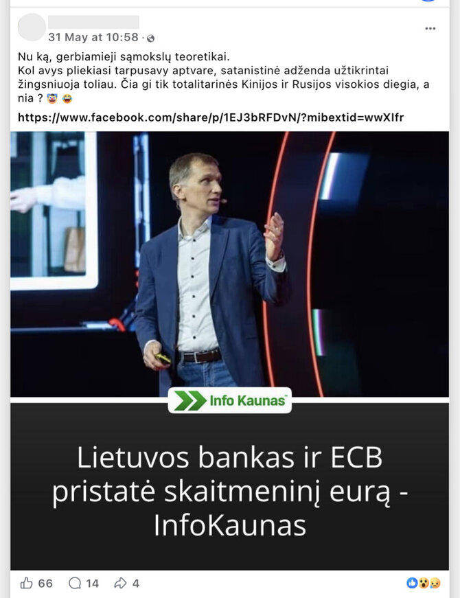 Ekrano nuotr. iš „Facebook“/Skaitmeninis euras grynųjų pinigų nepakeis, tai bus tik kita mokėjimo forma