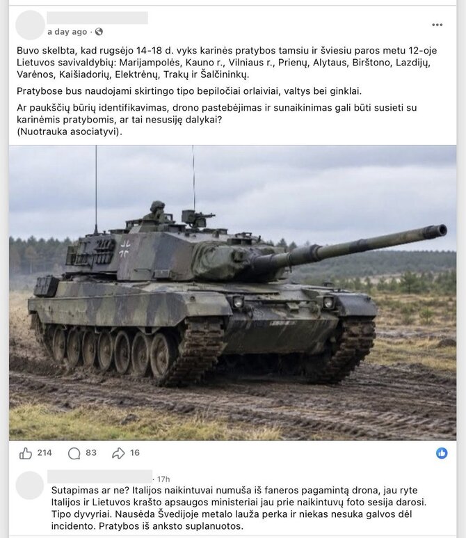 Ekrano nuotr. iš „Facebook“/Drono numušimui pritaikė sąmokslo teorijas, neseniai pasakotas apie kitus dronus ir kontrabandinius balionus