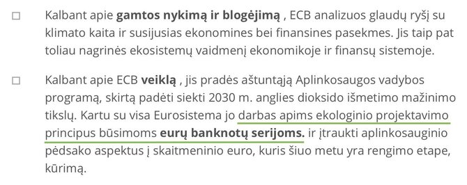 Ekrano nuotr. iš ecb.europa.eu/Europos Centrinio Banko ketinimai dėl banknotų – juos ketinama kurti ekologiškesnius, ne visai atsisakyti