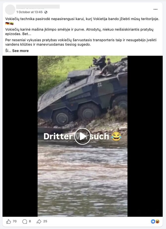 Ekrano nuotr. iš „Facebook“/Vaizdas iš pratybų buvo susietas su JAV karių žūtimi Lietuvoje