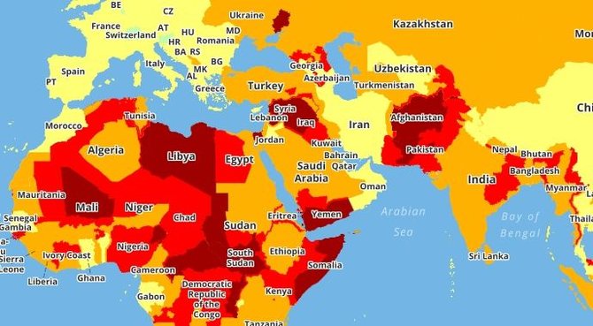 Travel Risk Map iliustr./Paskelbtos pavojingiausios ir saugiausios keliautojams šalys