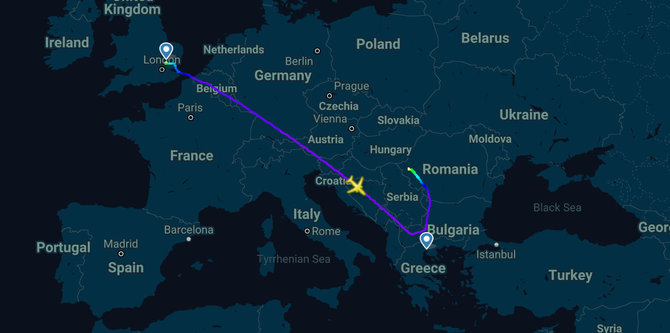 flightradar24.com iliustr./Skrydis iš Londono į Salonikus