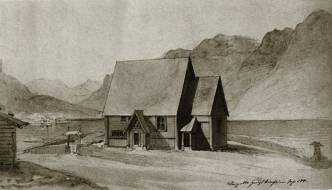  F.W. Schiertz piešinys/Vango bažnyčios Norvegijoje piešinys, 1841 m.