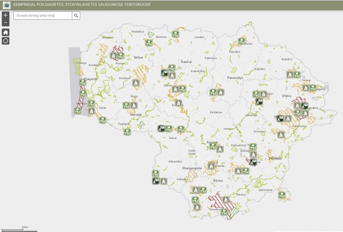 VSTT nuotr./Žemėlapis su stovyklavietėmis