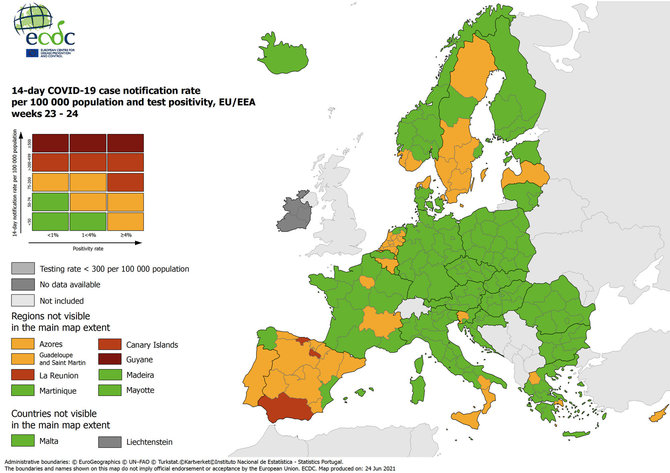 ECDC iliustr./Sergamumas COVID-19 Europos šalyse