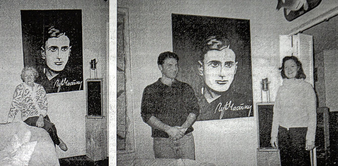 “Telšių žinių” publikuotos nuotraukos/Kairėje – E. Daumantaitė-Baltrušaitienė prie V. Mačernio portreto Čikagoje, savo kaimynų namuose. Dešinėje – jos kaimynai meksikiečiai. 