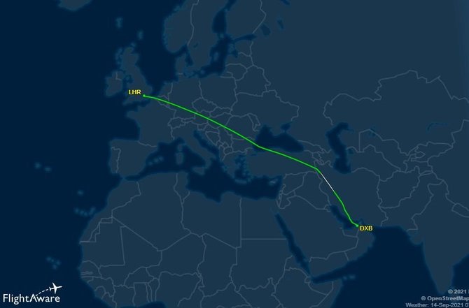 flightaware.com nuotr./Ir galiausiai - iš Londono į Dubajų