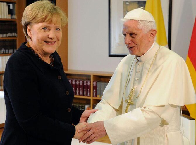 Angela Merkel ir popiežius Benediktas XVI