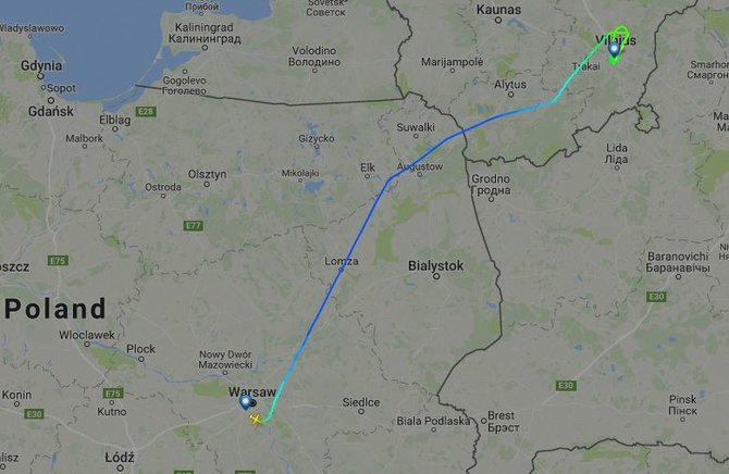 flightradar24.com iliustr./Skrydis iš Varšuvos į Vilnių