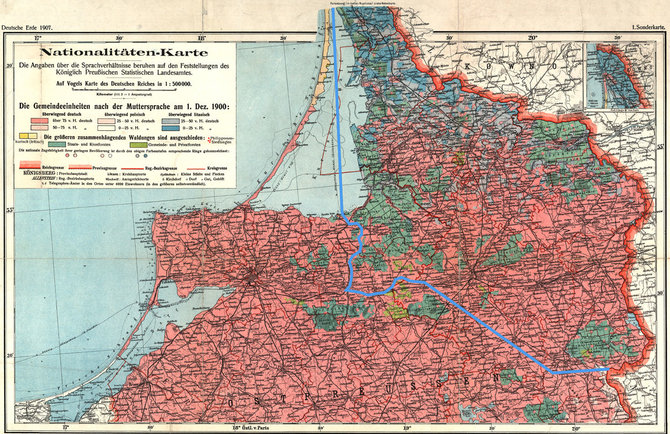 Paul Langhans, Gotha: Perthes, 1907/Mažosios Lietuvos etnografinis žemėlapis 1876 m.