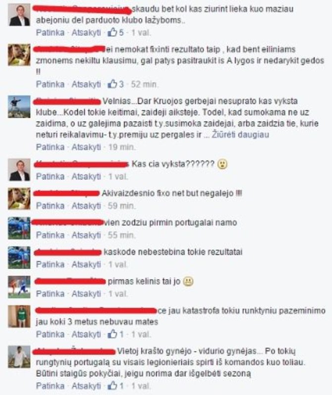 „Kruojos“ sirgalių komentarai „Facebook“