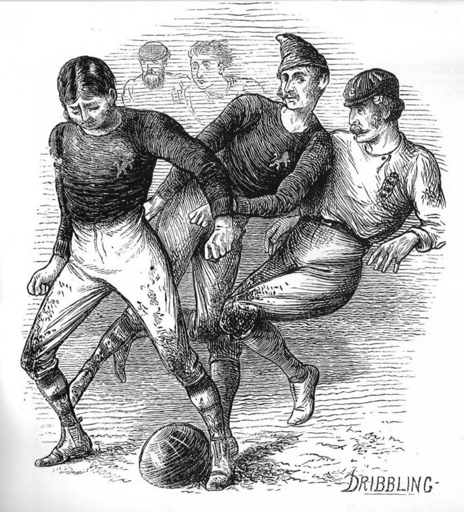 Williamo Ralstono piešinys, vaizduojantis pirmas oficialias rungtynes tarp Anglijos ir Škotijos, 1872 m.