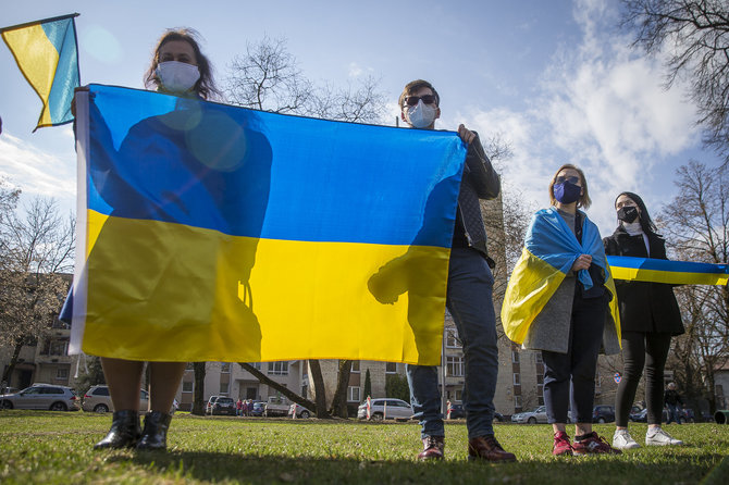 Roko Lukoševičiaus / 15min nuotr./Taiki ukrainiečių palaikymo akcija „NE Rusijos agresijai Ukrainoje“