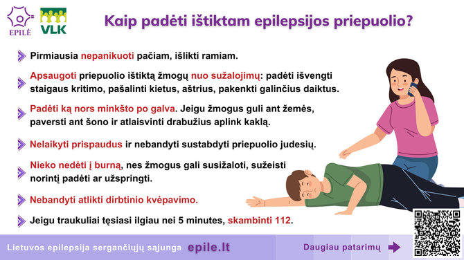 VLK/Epilė infografikas/Kaip padėti ištiktam epilepsijos priepuolio?