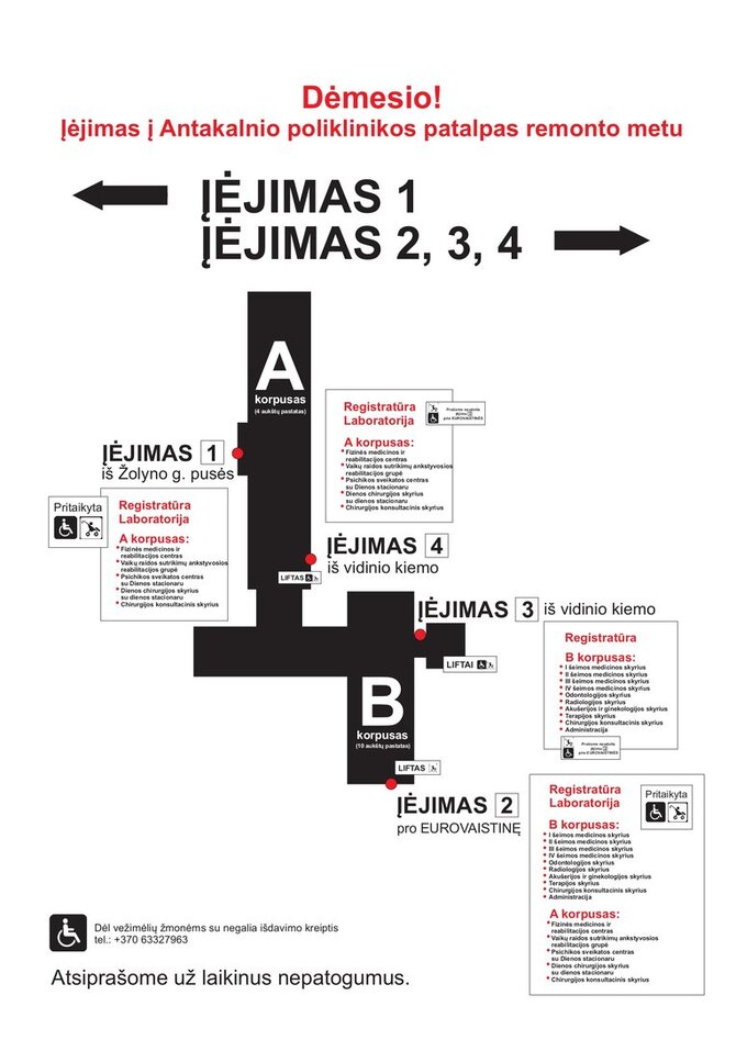 Antakalnio poliklinikos nuotr./Įėjimų schema remonto metu