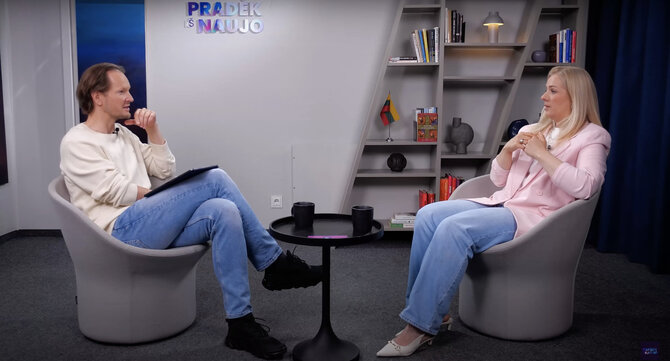 Kadras iš laidos „PIN“/Ieva Gerčienė ir laidos vedėjas Aurimas Mikalauskas